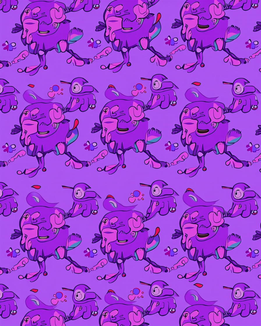 Whimsical Purple Cartoon Bird Creatures Rug