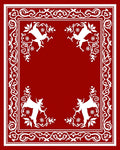 Festive Red Animal Scrollwork Corners Rug