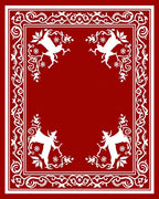 Festive Red Animal Scrollwork Corners Rug