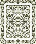 Dark Green Ornamental Courtly Scrolls Rug