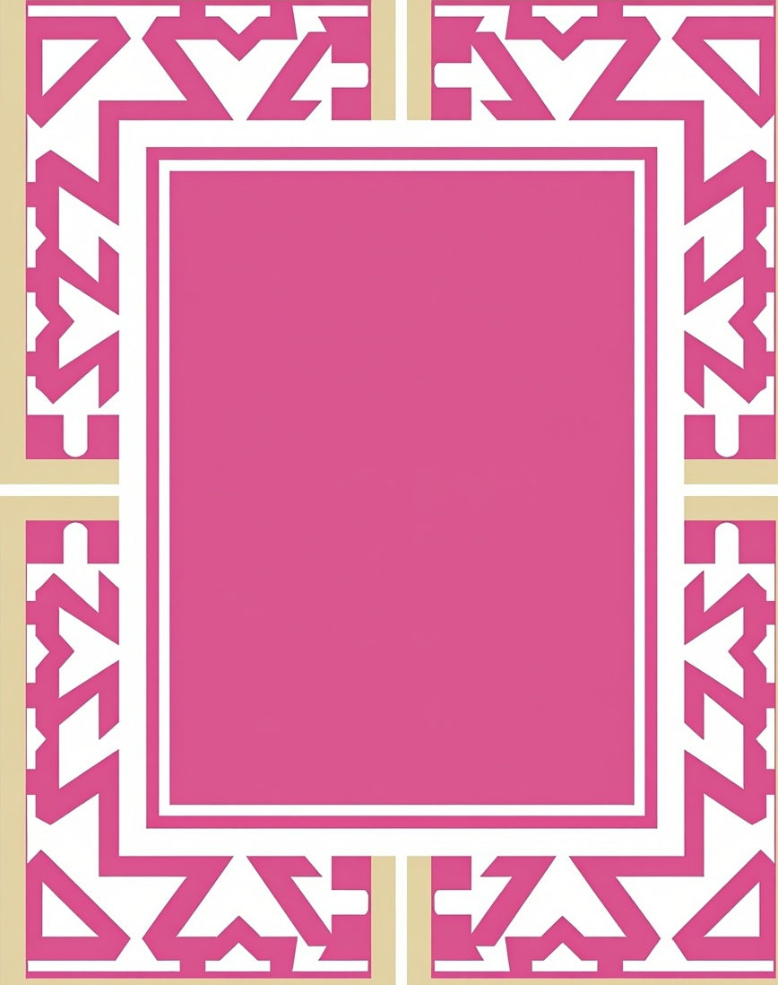 Bright Pink Geometric Border Rug