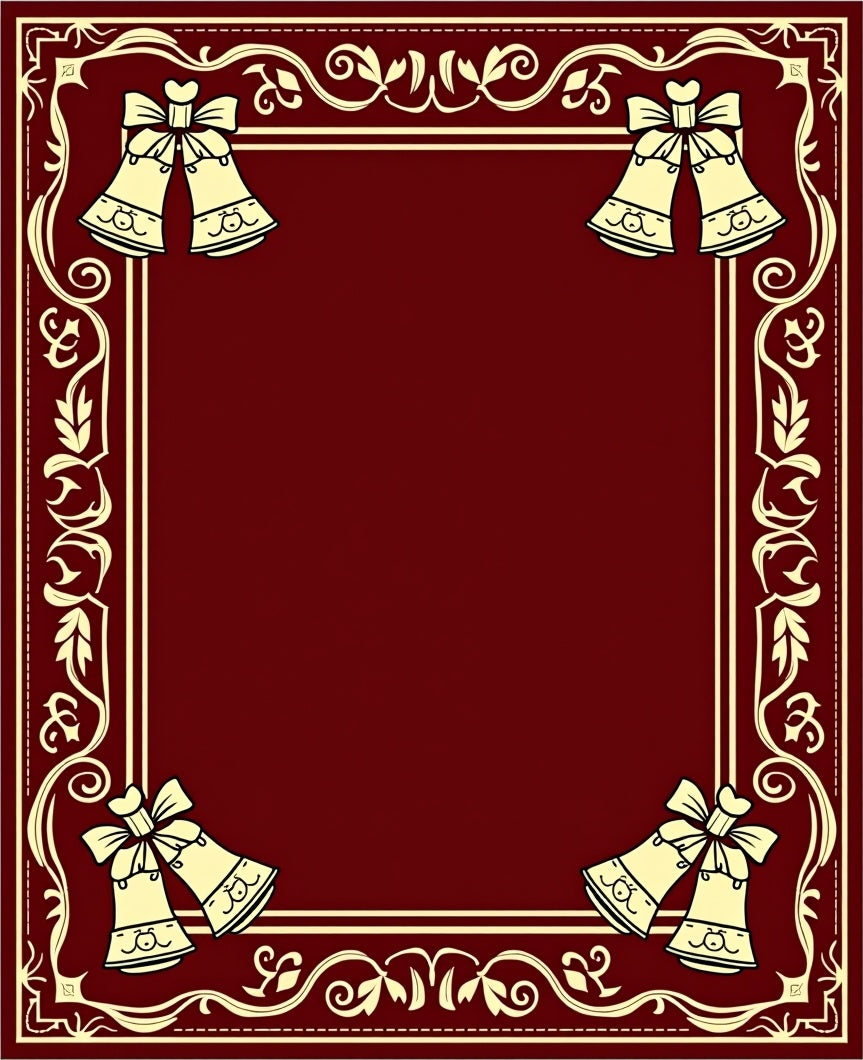 Crimson Bell Border with Swirling Vine Accents Rug