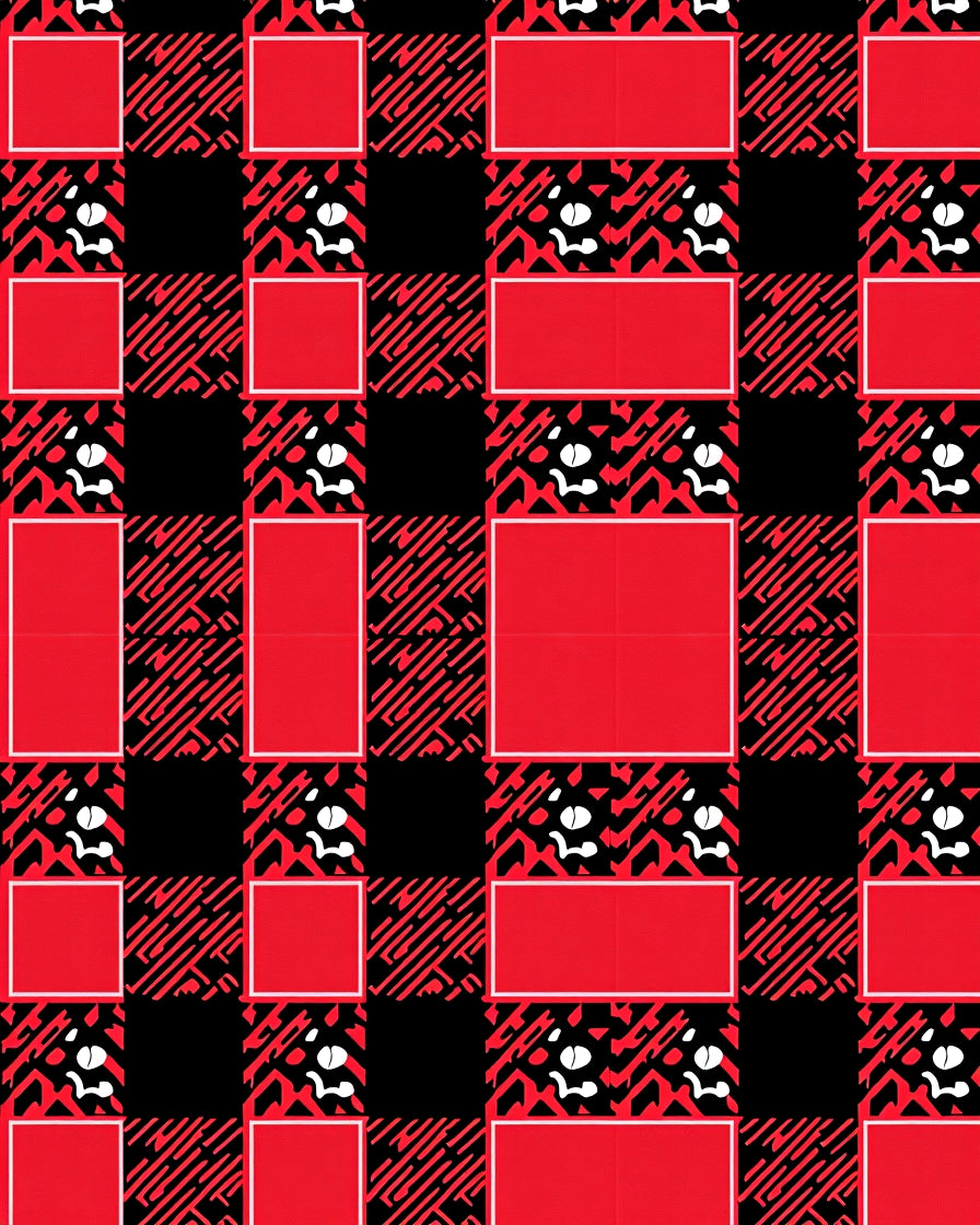 Red Black Bold Plaid Animal Print Rug