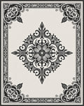Ornate Ivory and Black Floral Medallion Rug