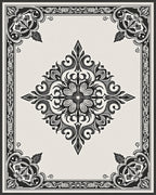 Ornate Ivory and Black Floral Medallion Rug