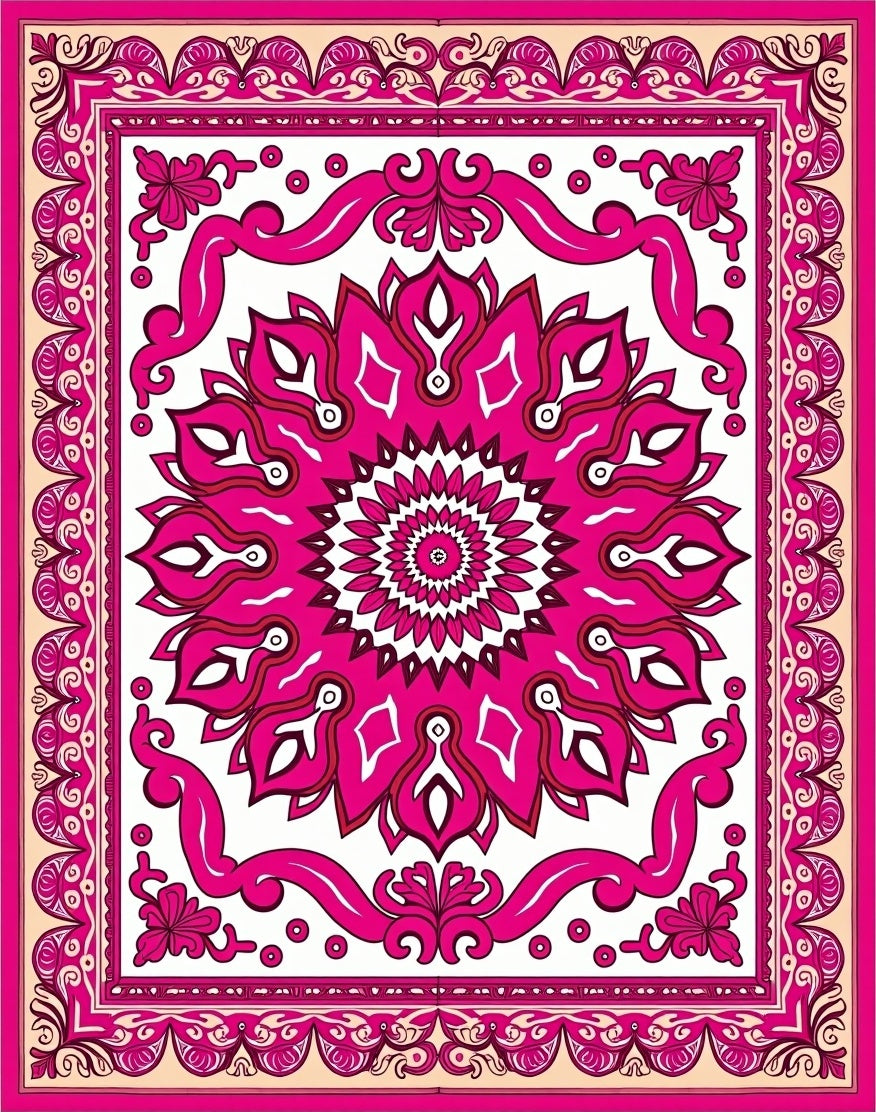 Vibrant Magenta Floral Mandala Composition Rug