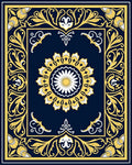 Deep Blue Floral Medallion Border Rug