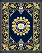 Deep Blue Floral Medallion Border Rug
