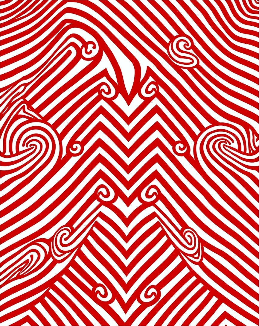 Bold Red Swirling Stripe Accordion Rug