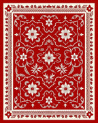 Crimson Botanical Medallion Border Rug