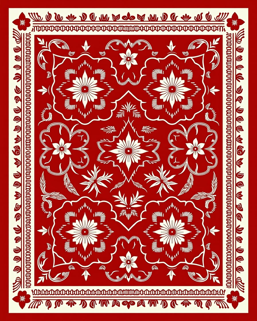 Crimson Botanical Medallion Border Rug