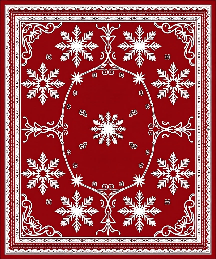 Red White Snowflake Holiday Medallion Rug