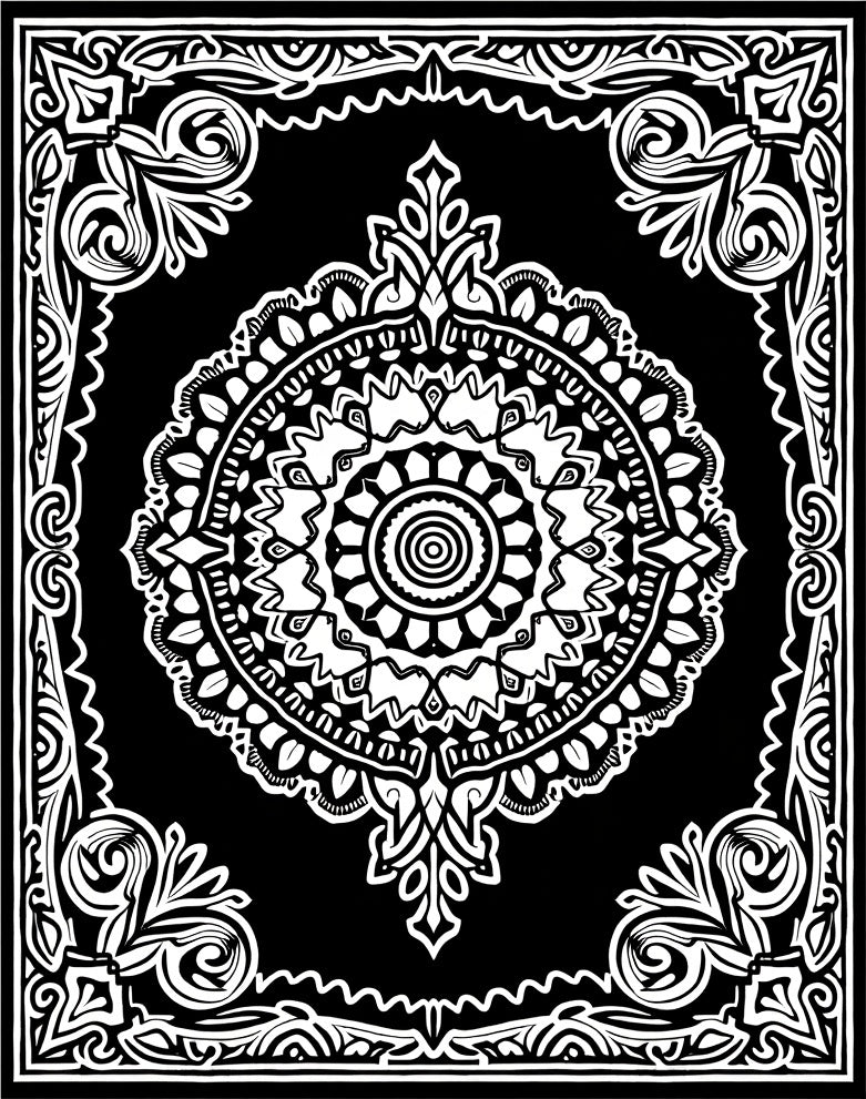 Monochromatic Floral Mandala Art Rug