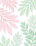 Soft Pink Green Leafy Branches Rug