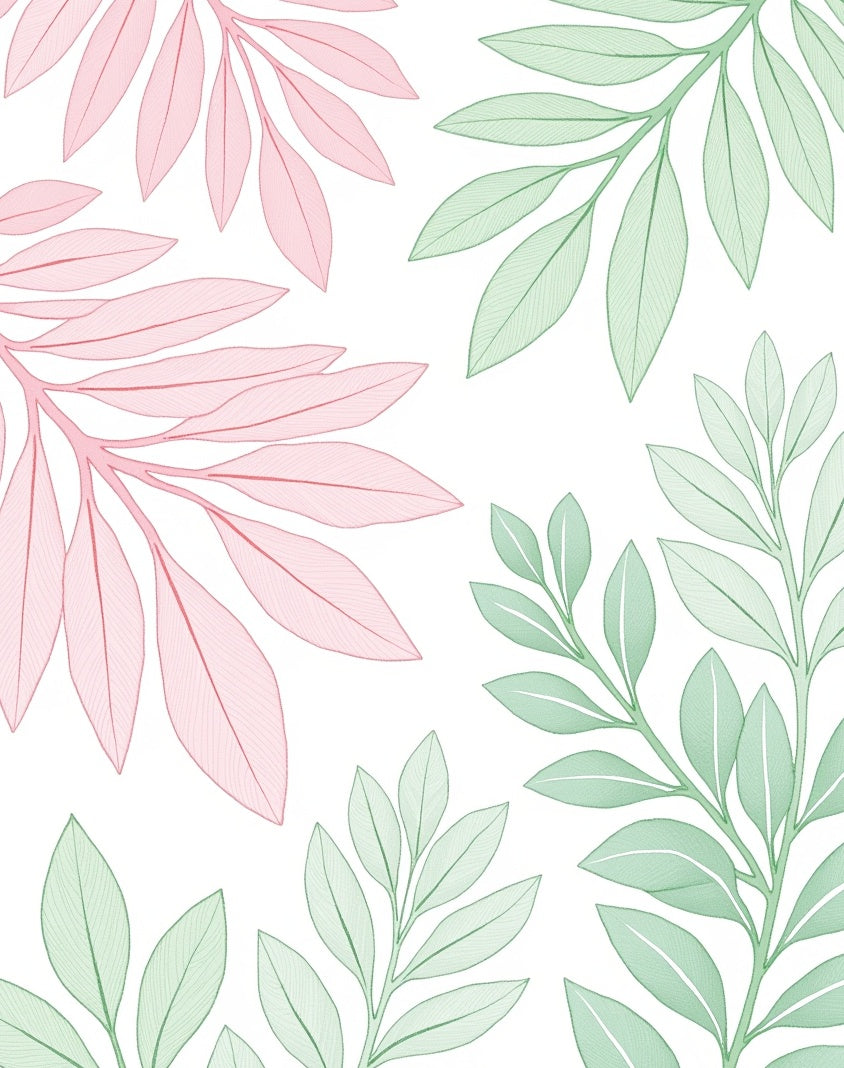 Soft Pink Green Leafy Branches Rug