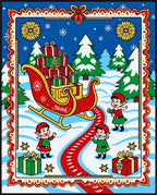 Jolly Christmas Scene with Elves and Sleigh Rug