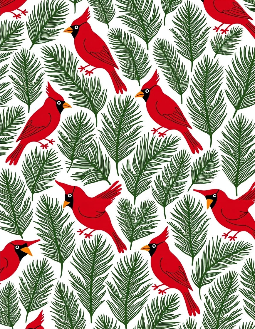 Red Cardinals and Green Pine Sprigs Rug