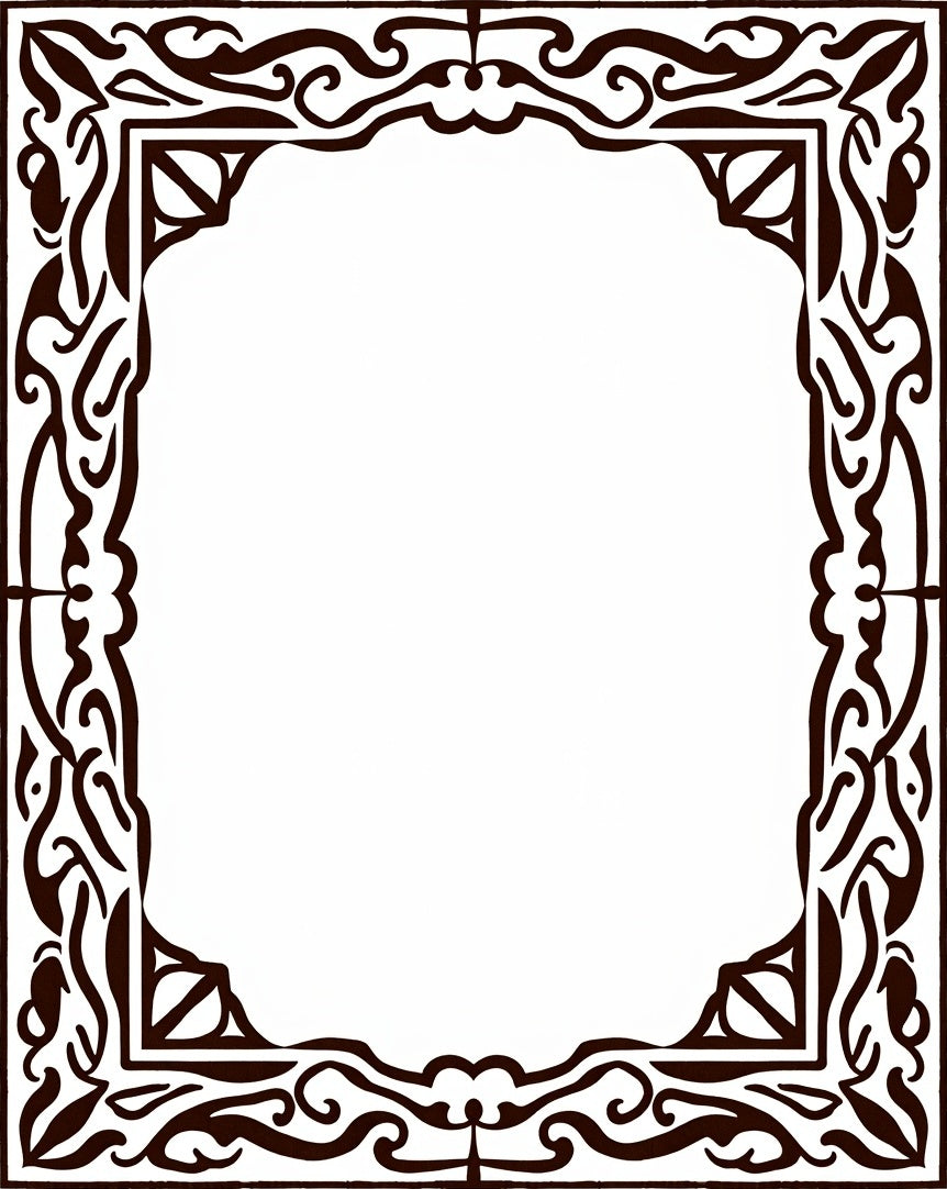 Dark Brown Ornamental Flourish Frame Rug