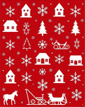 Red and White Winter Village Snowflakes Rug