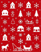 Red and White Winter Village Snowflakes Rug