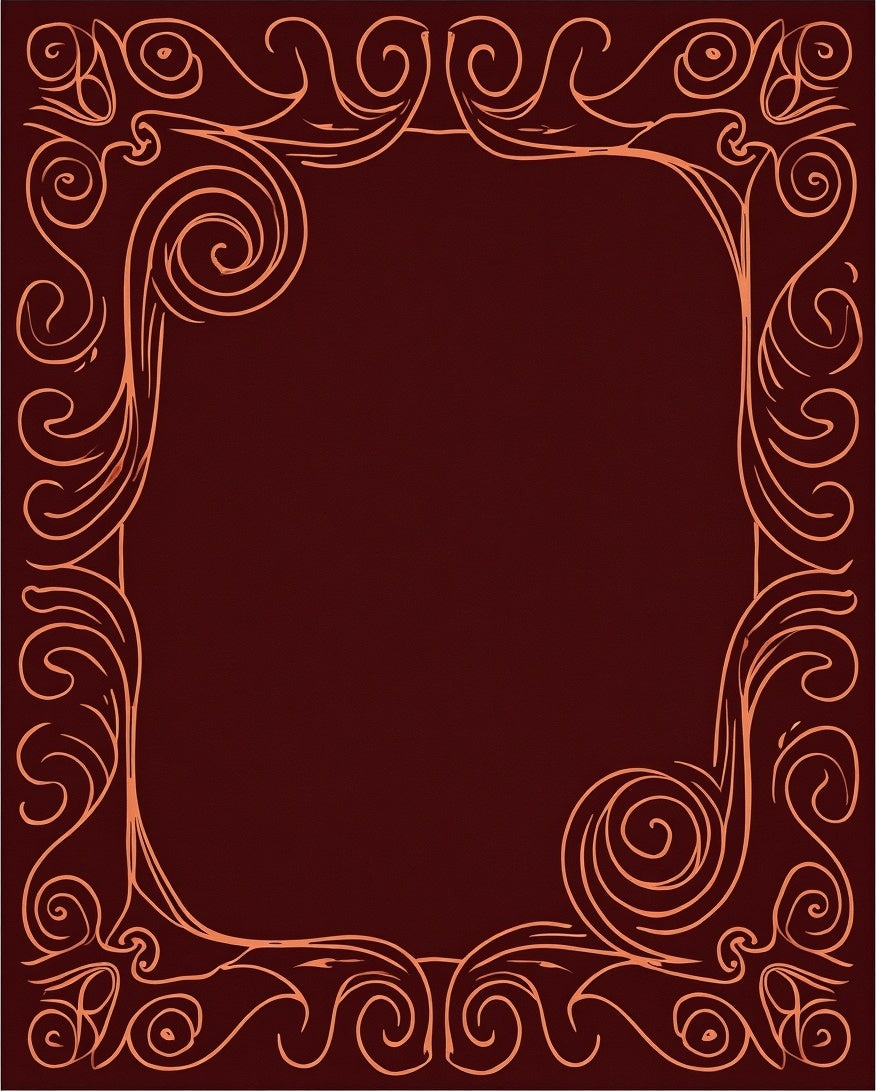 Deep Rose Swirl Scroll Border Rug