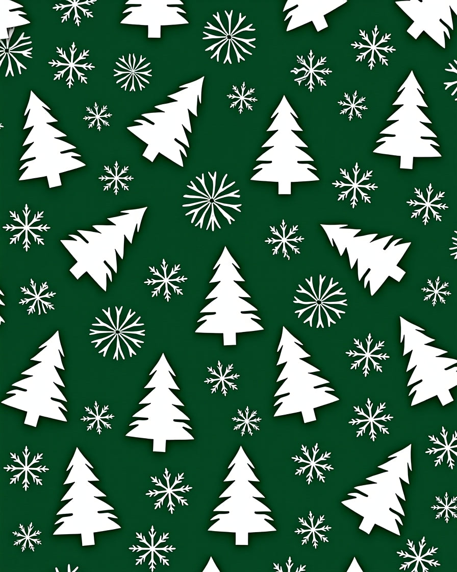 White Trees Snowflakes Green background Rug