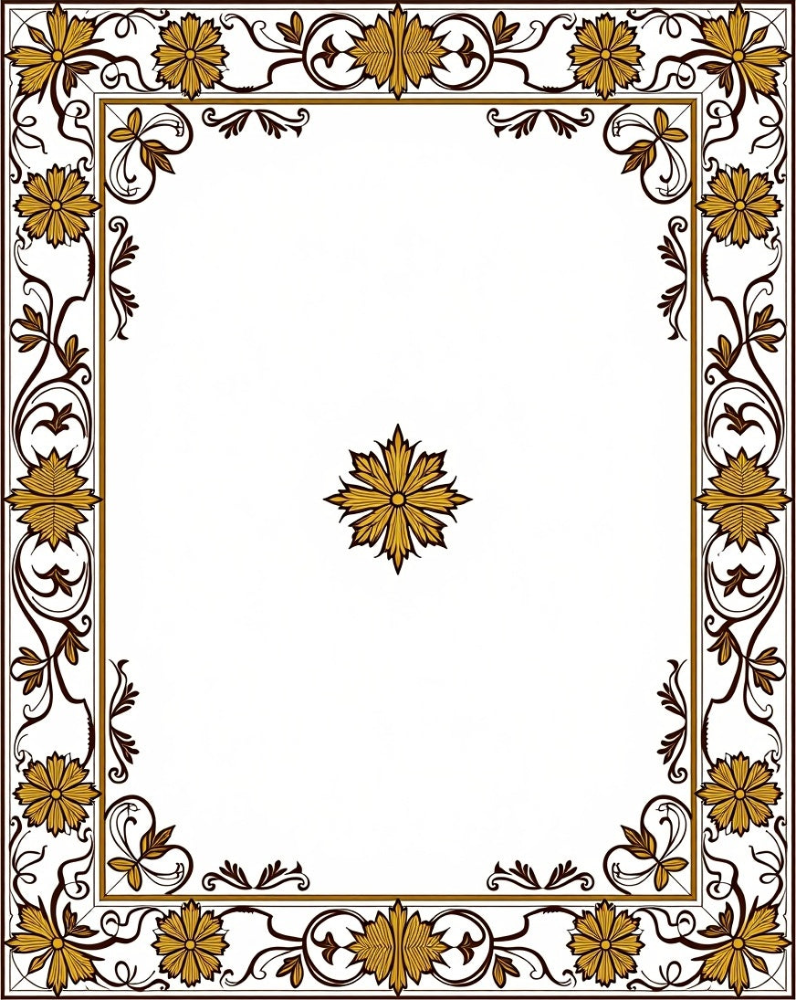 Golden Floral Border Square Accent Rug