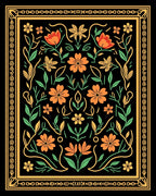 Orange Floral Vine Border Rug