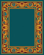 Art Nouveau Teal Floral Border Rug