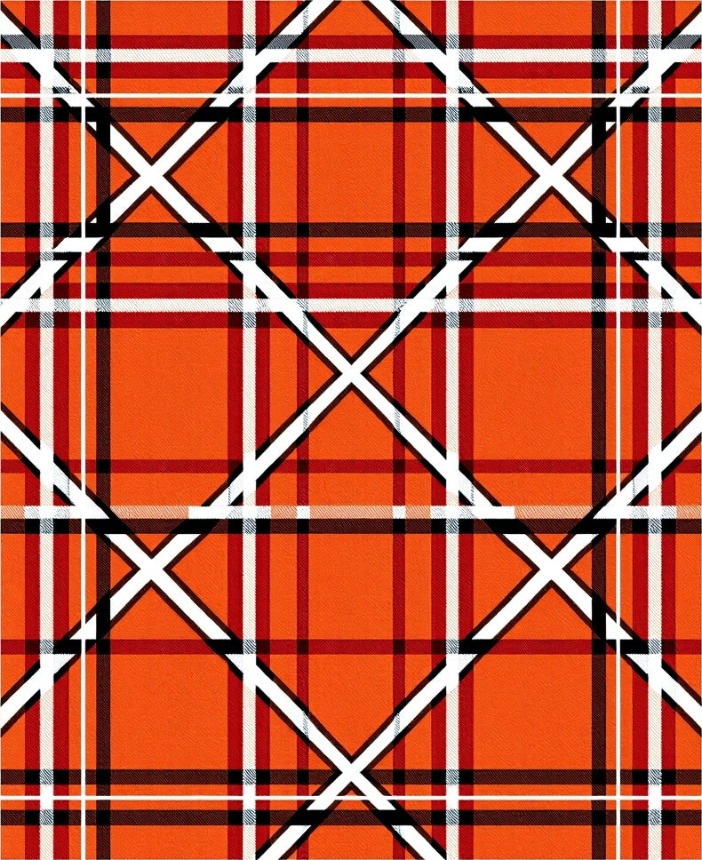 Vibrant Orange Red White Plaid Intersection Rug