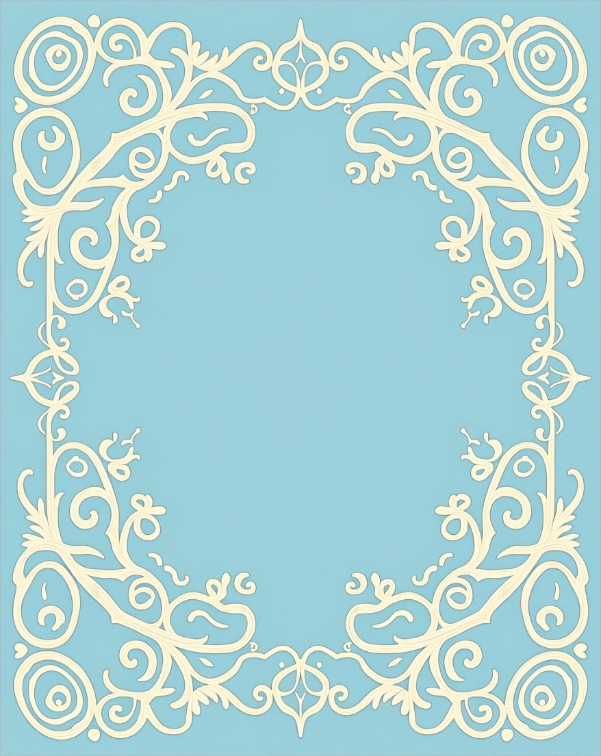 Ornate Cream Floral Border Sky Blue Rug