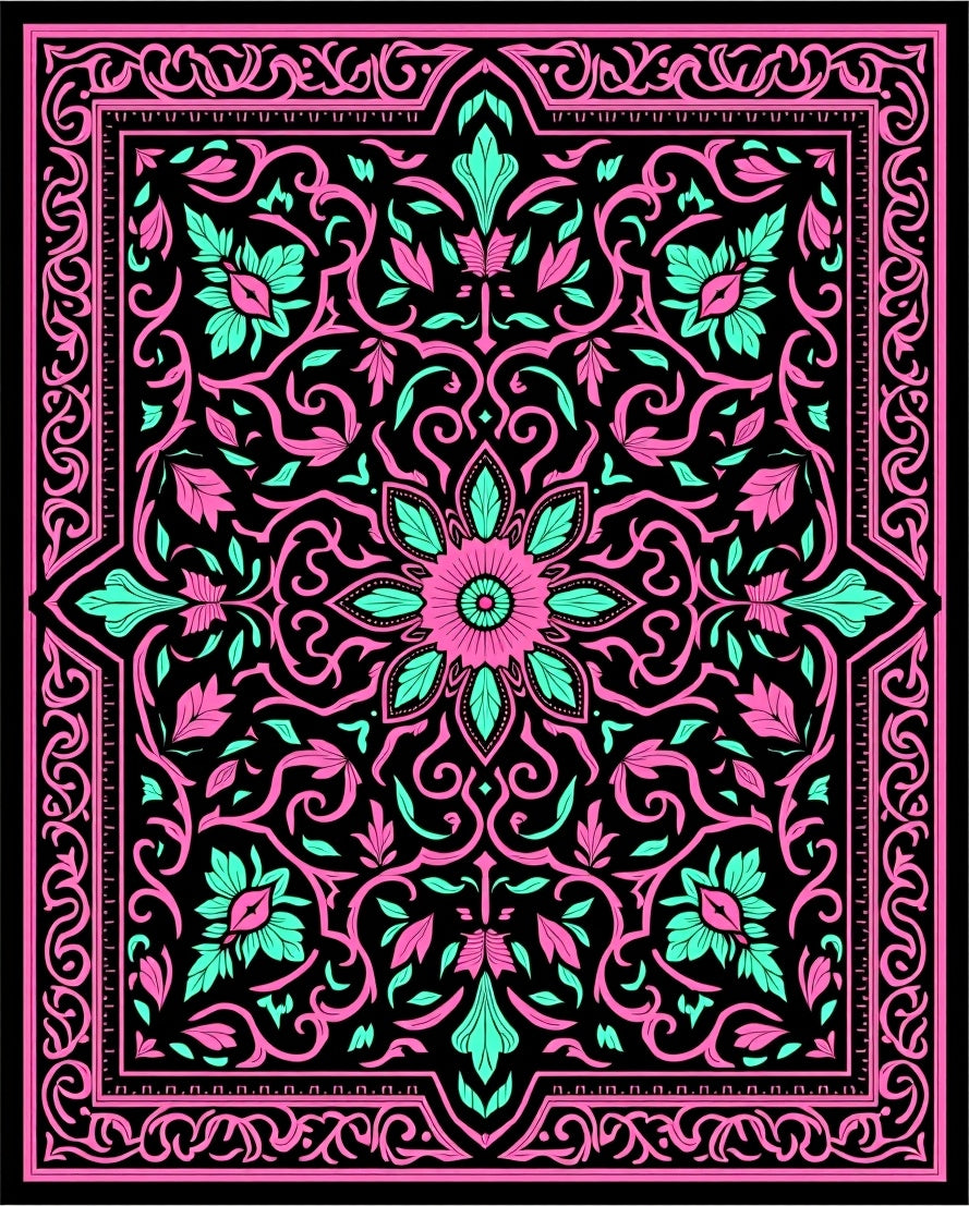 Bold Pink Teal Floral Scroll Rug