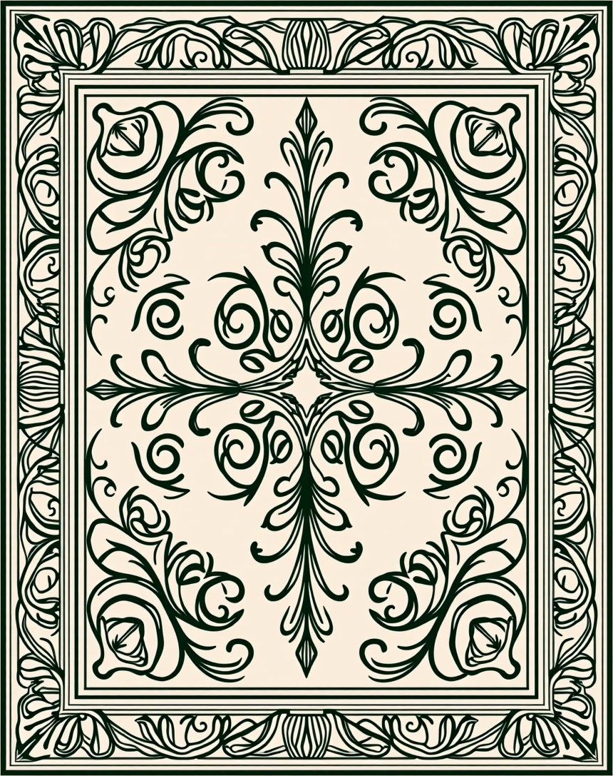Cream Green Classic Floral Medallion Rug