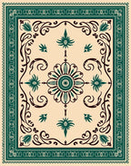 Emerald Green Floral Laurel Frame Rug