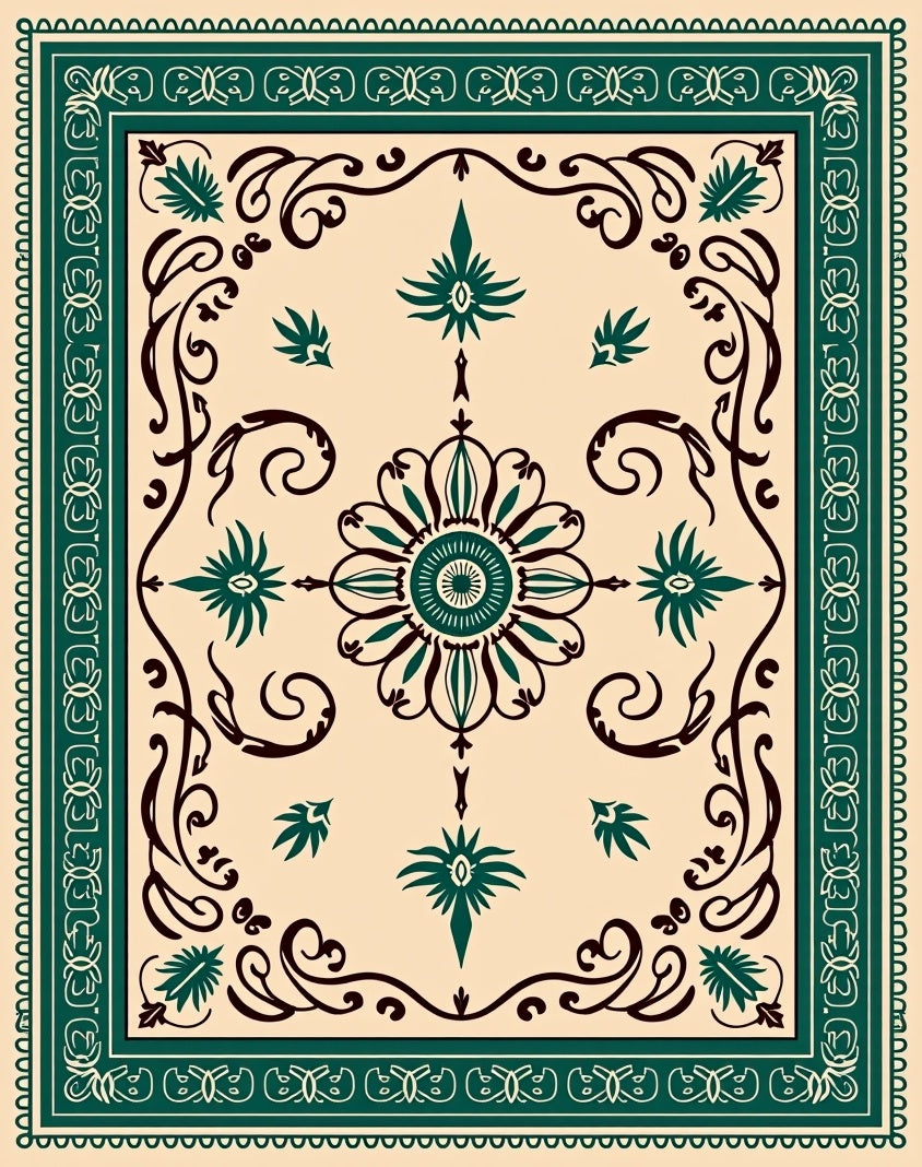 Emerald Green Floral Laurel Frame Rug