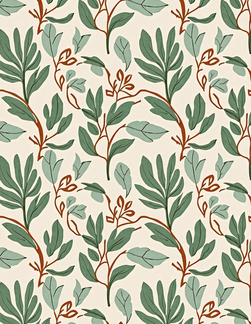 Earthy Green Botanical Leaf Arrangement Rug