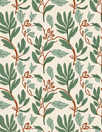 Earthy Green Botanical Leaf Arrangement Rug