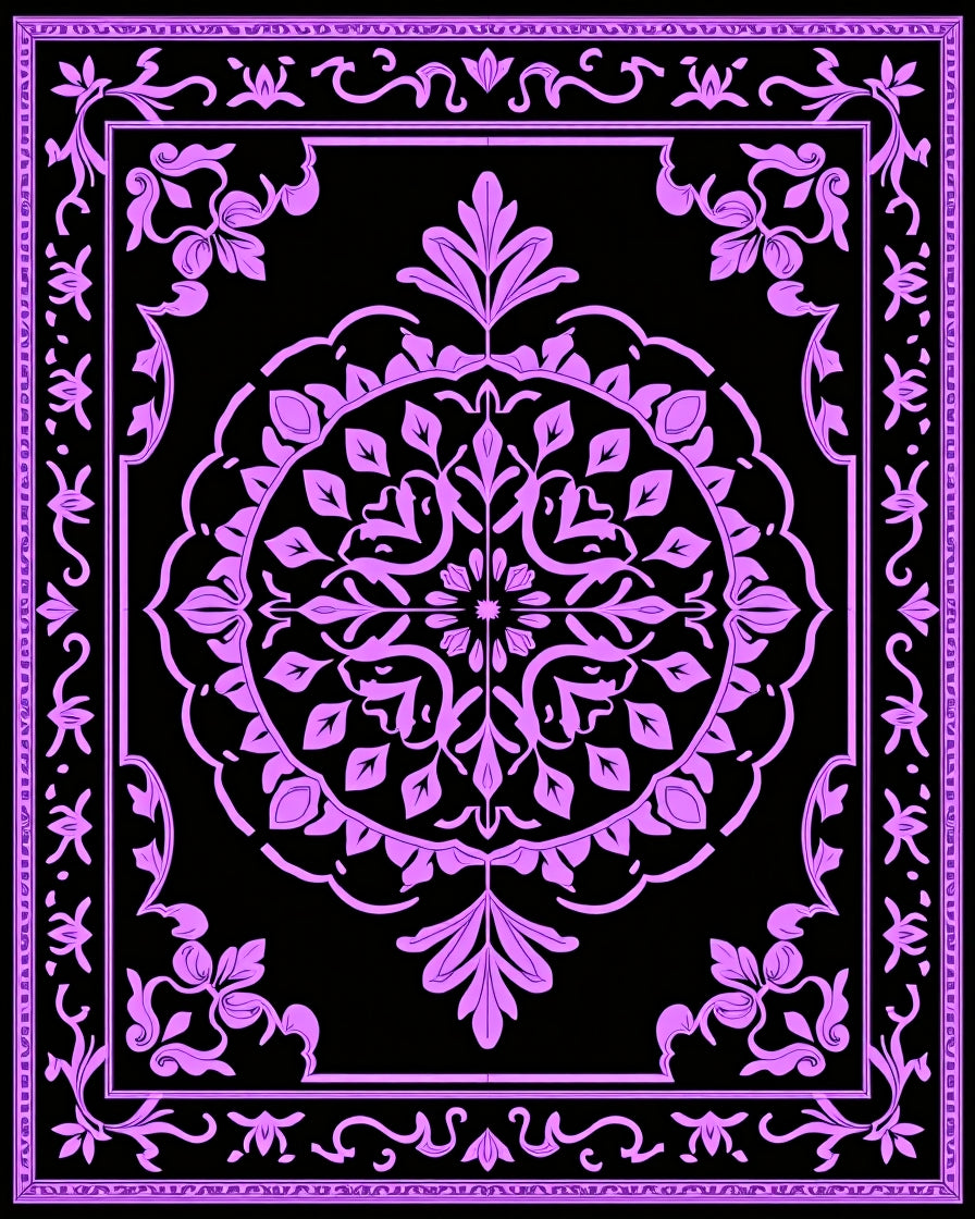Amethyst Floral Medallion Black Rug