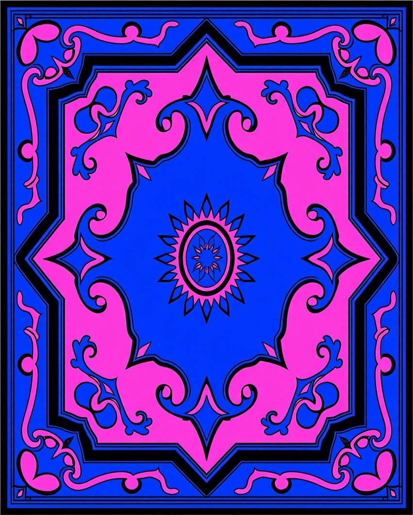 Vibrant Pink Blue Geometric Starburst Rug