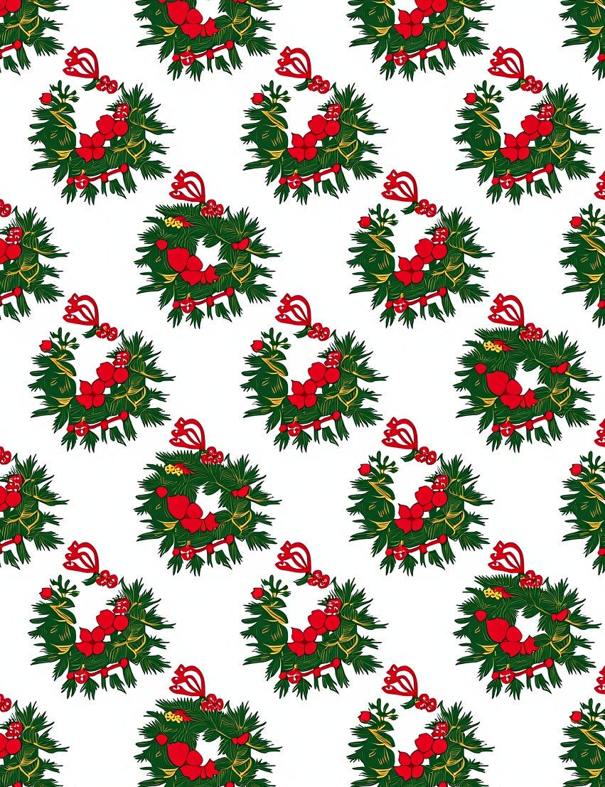 Green Pine Wreath Red Bow Scatter Rug