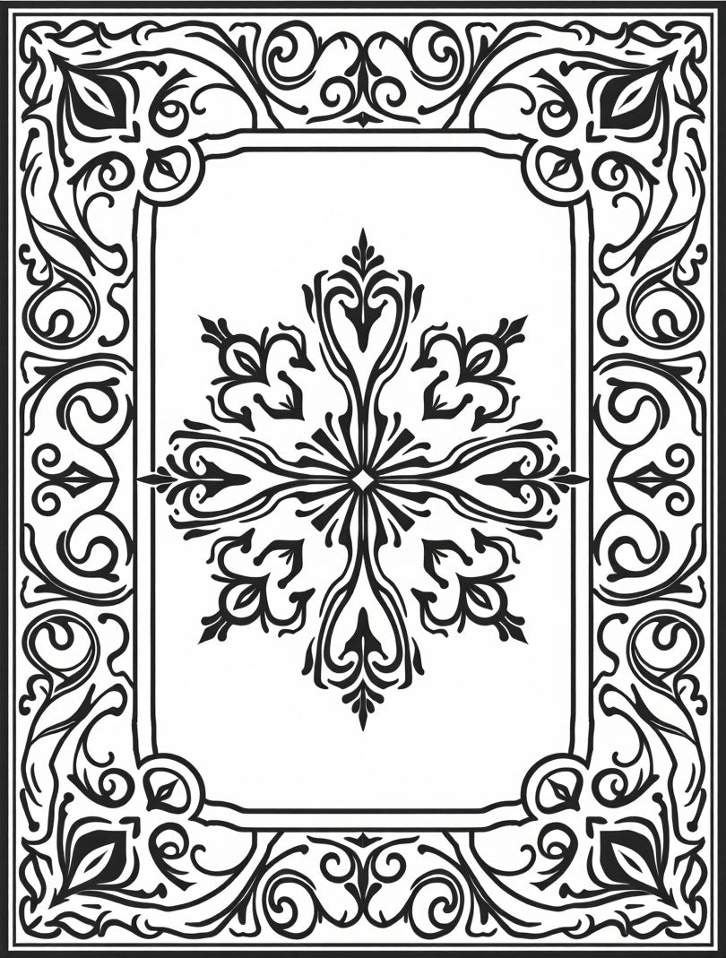 Ornate Black Floral Medallion Frame Rug