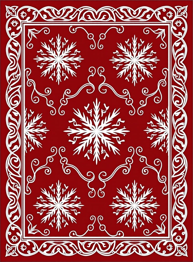 Crimson White Snowflake Border Harmony Rug