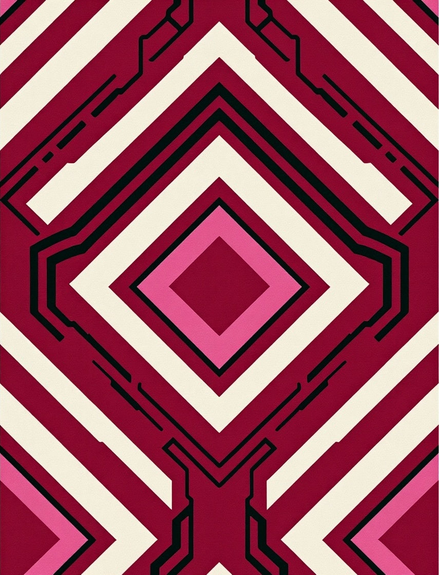 Crimson Pink Diamond Tech Geometric Rug
