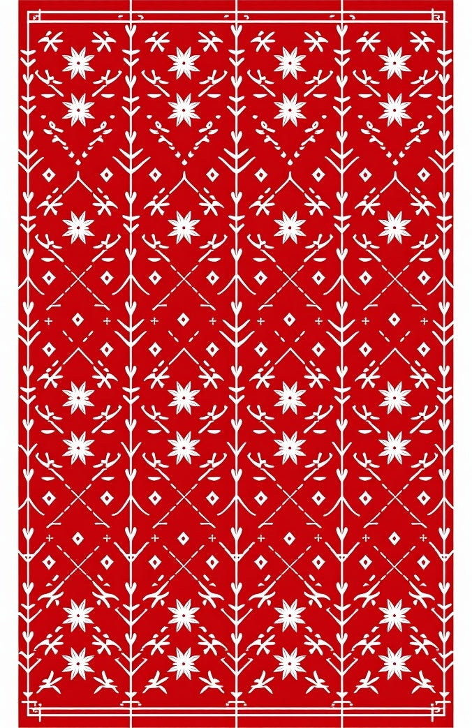 Crimson with White Folk Star Elements Rug