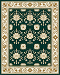 Deep Green Floral Ornate Border Rug