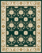 Deep Green Floral Ornate Border Rug