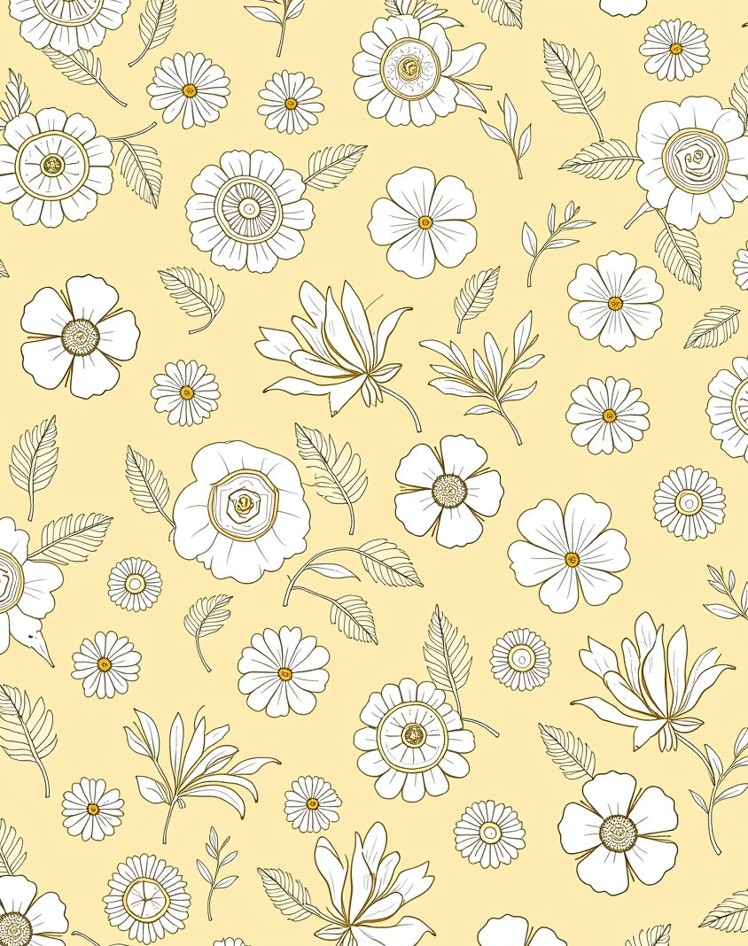 Soft Yellow Outline Floral Garden Rug