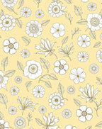Soft Yellow Outline Floral Garden Rug