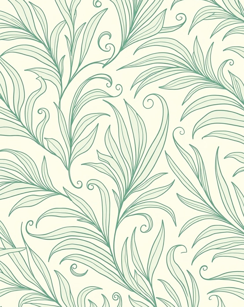 Coastal Green Leafy Swirls Rug