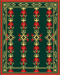 Emerald Red Golden Floral Medallion Rug